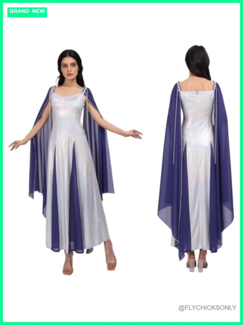 Elven Fairy Medieval Renaissance A-Line Ball Gown Chiffon Sequin Costume Dress
